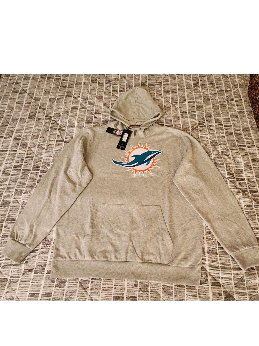 Miami Dolphins Logo Action Pullover Antigua Gray Hoodie Mens 2 XL New With Tags